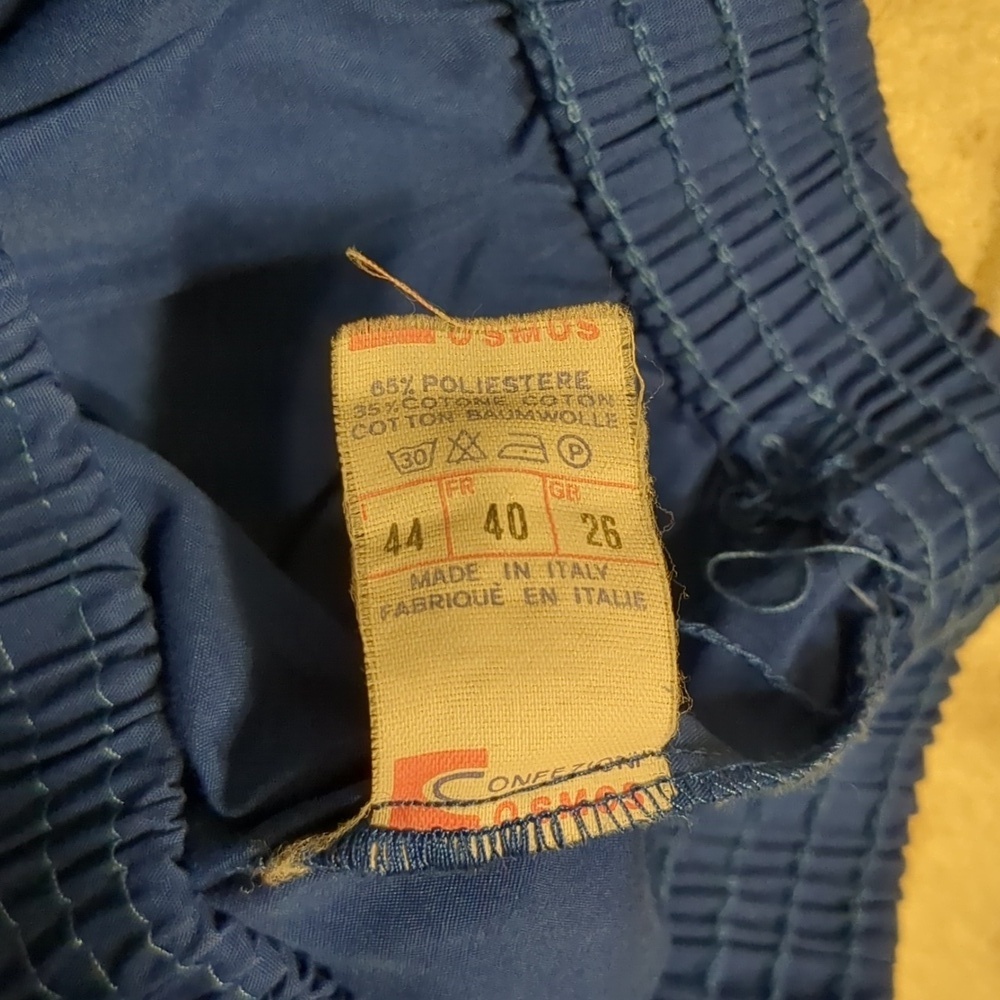 70s Italian Kitschy Blue Running Shorts Credit Card Graphics XSmall - Picture 5 of 5
